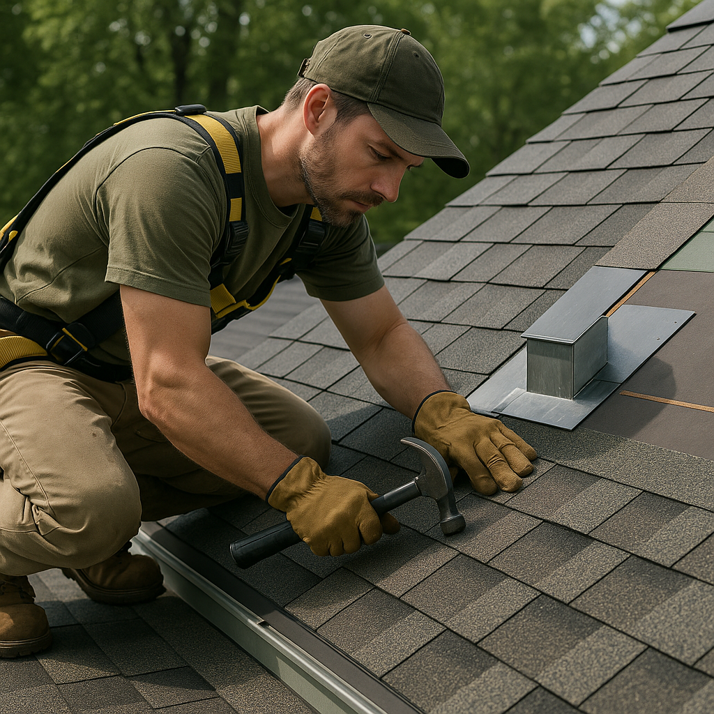 Professional contractor installing high-quality shingles with precise technique